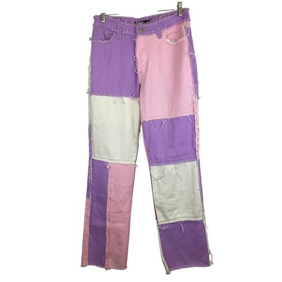 Jaded London Women's 28 Patchwork Raw Hem Boyfriend Fit Jeans - Picture 1 of 10